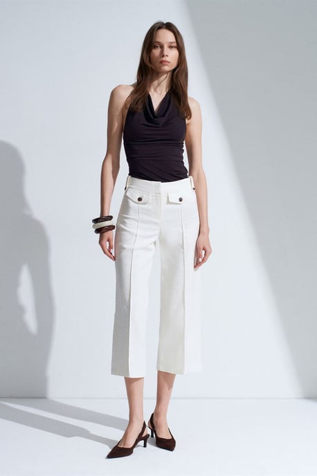 Hochbund Baumwoll-Popeline Capri-Culottes - Image 1
