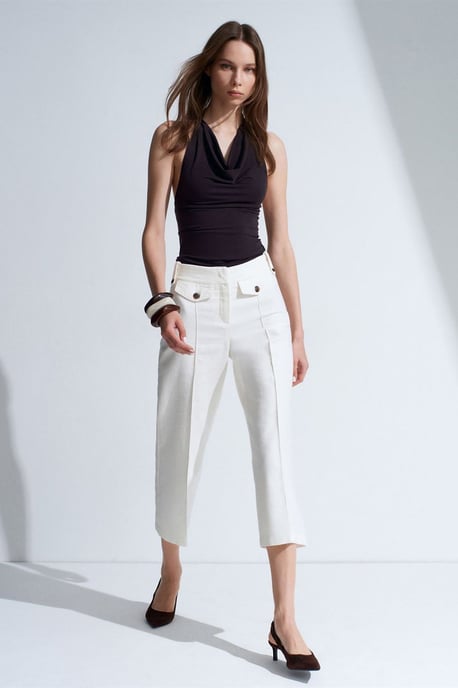 Hochbund Baumwoll-Popeline Capri-Culottes - Image 4