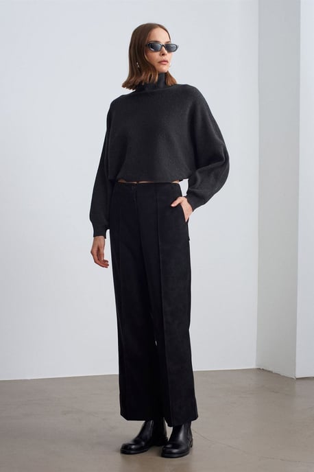 Damen High-Waist Weitbeinige Faux-Lederhosen - Image 4