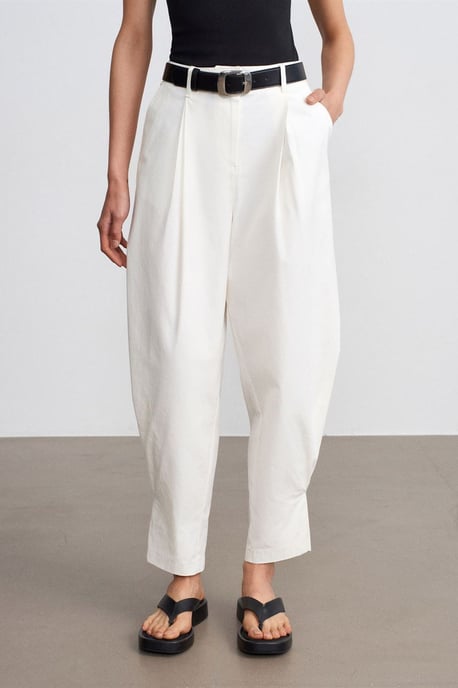 Damen High-Waist Weite Poplin-Hosen - Image 3