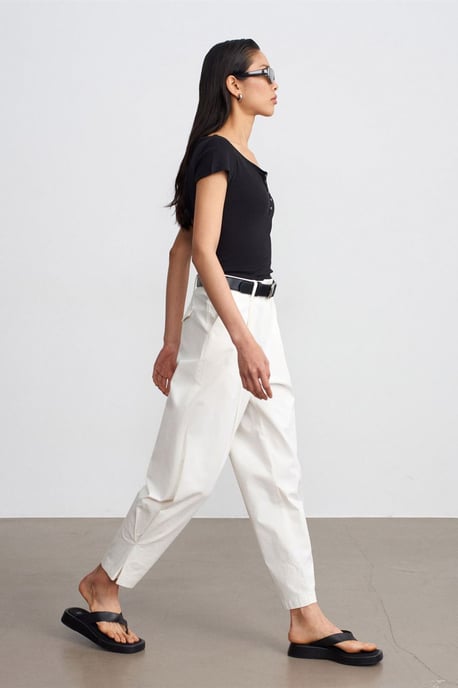 Damen High-Waist Weite Poplin-Hosen - Image 4