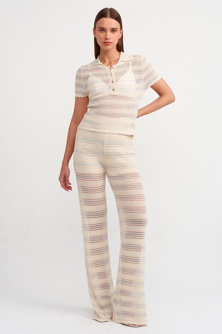 Damen Hohe Taille Weite Streifenstrickhose - Image 5
