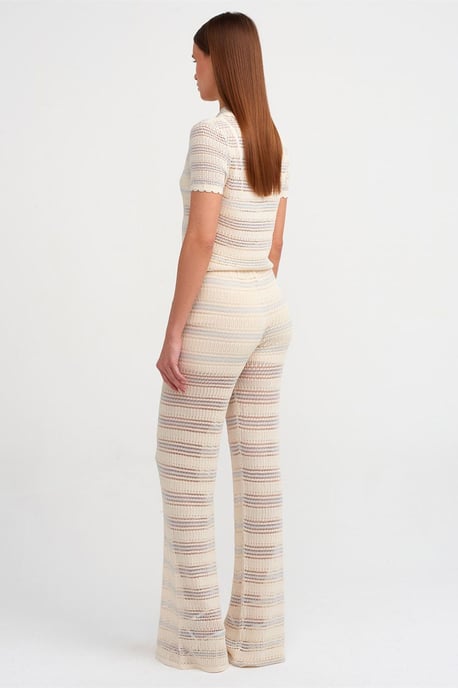 Damen Hohe Taille Weite Streifenstrickhose - Image 6