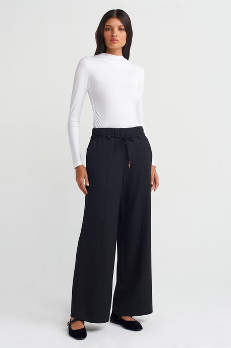 Dilvin Weite, gewebte Hose mit elastischem Kordelzugbund - Schwarz - Image 1