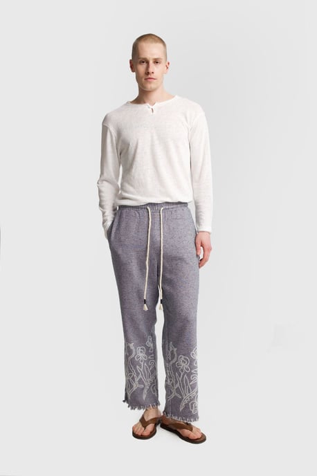 Herren Baumwollbestickte Strickhose mit weitem Bein - Image 1