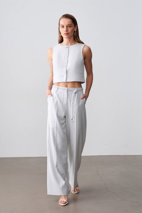 Damen Hohe Taille Weite Hose Mit Gürtel - Image 4