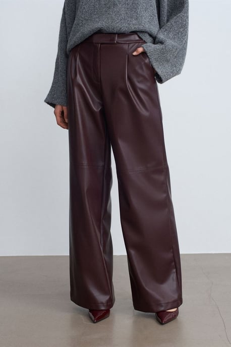 Hochtaillierte Weitbeinige Kunstlederhose - Image 3