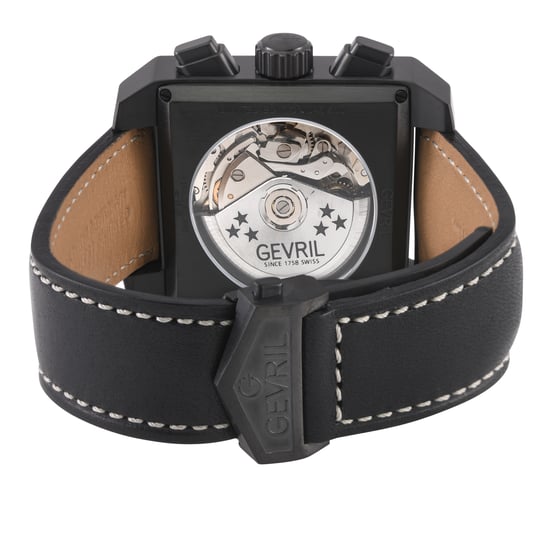 Gevril Herren Herald Square Chronograph IP/BLK Gehäuse, schwarzes Zifferblatt, schwarzes handgefertigtes italienisches Lederarmband Uhr - Image 2