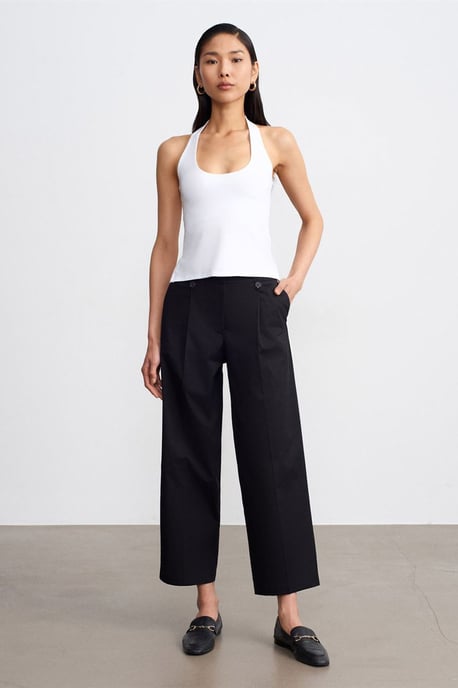 Dilvin Hochtaillierte, weite Baumwoll-Poplin-Hose - Schwarz - Image 1