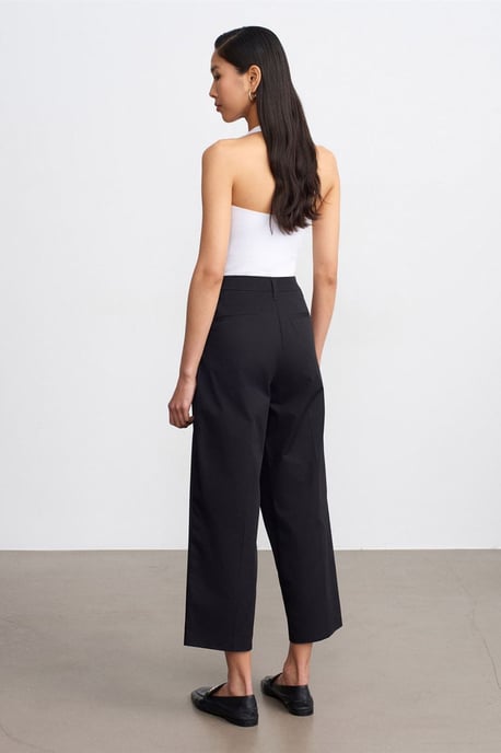 Dilvin Hochtaillierte, weite Baumwoll-Poplin-Hose - Schwarz - Image 2