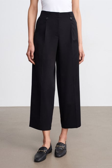 Dilvin Hochtaillierte, weite Baumwoll-Poplin-Hose - Schwarz - Image 3