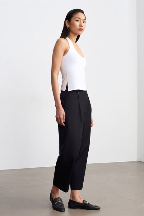 Dilvin Hochtaillierte, weite Baumwoll-Poplin-Hose - Schwarz - Image 4