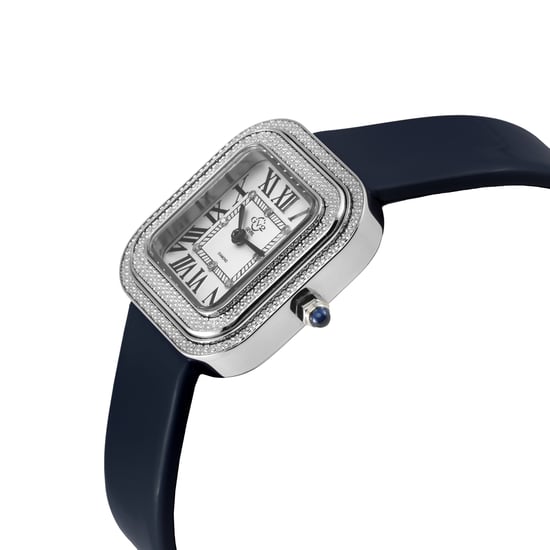 GV2 Bellagio Damenuhr Swiss Made Diamond, Silber-Weißes Zifferblatt, dunkelblaues handgefertigtes Lederarmband - Image 3
