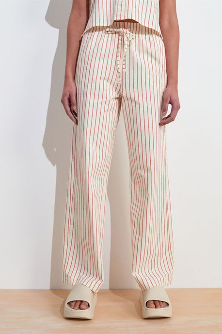 Damen gestreifte weit geschnittene Leinenhose - Image 5