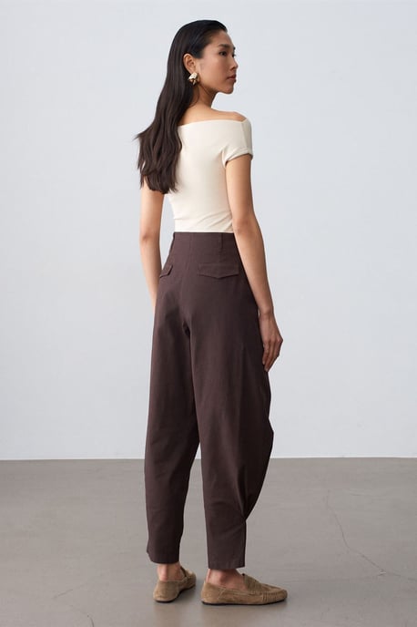 Hochtaillierte weite Popelin-Hosen für Damen - Image 2