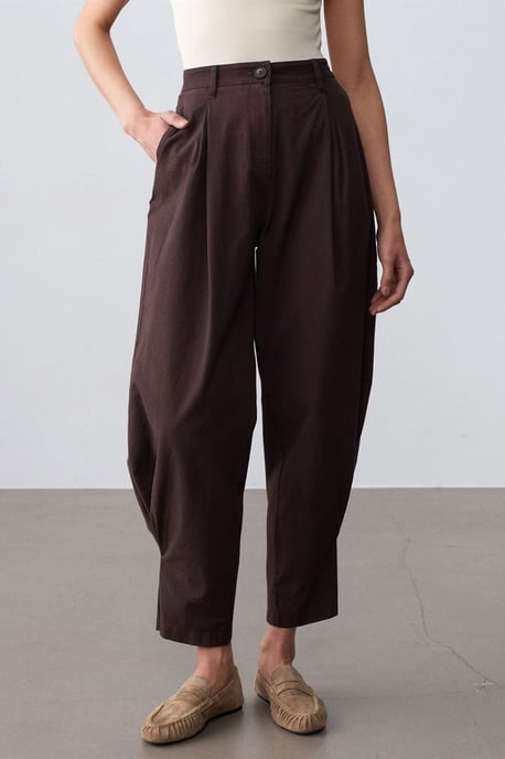 Hochtaillierte weite Popelin-Hosen für Damen - Image 3