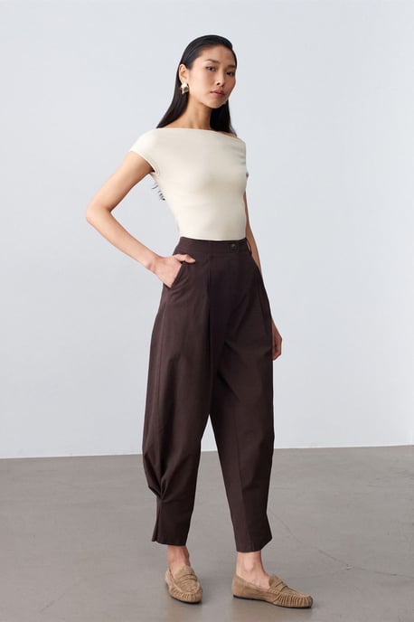 Hochtaillierte weite Popelin-Hosen für Damen - Image 4