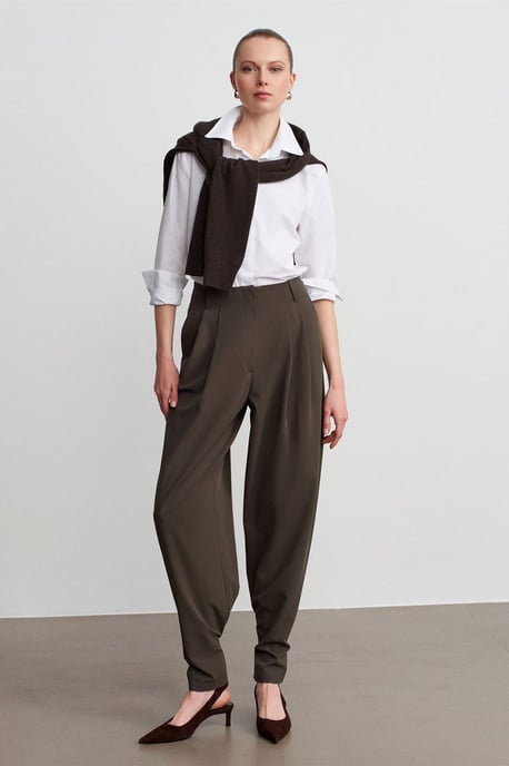 Damen Hohe Taille Weite Crepe-Hosen - Image 1