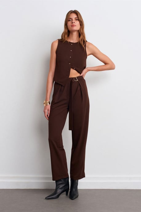 Hoch taillierte weite Crepe-Hosen - Image 1