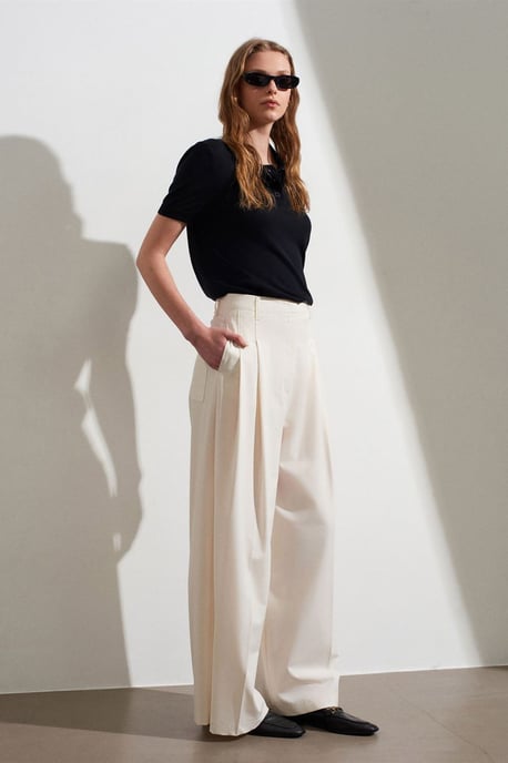 Damen High-Waist Weitbein-Crepe-Hosen - Image 4