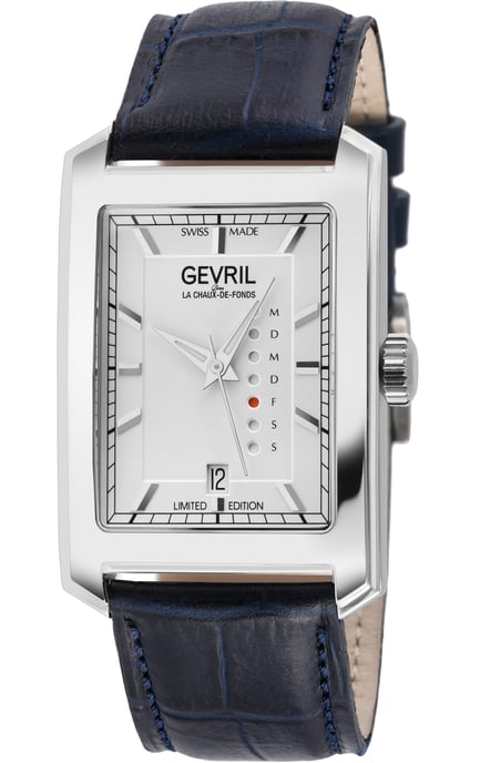 Gevril Herren Manhattanhenge Schweizer Automatik ETA 2836-2 Echtes handgefertigtes italienisches blaues Leder Uhr - Image 1