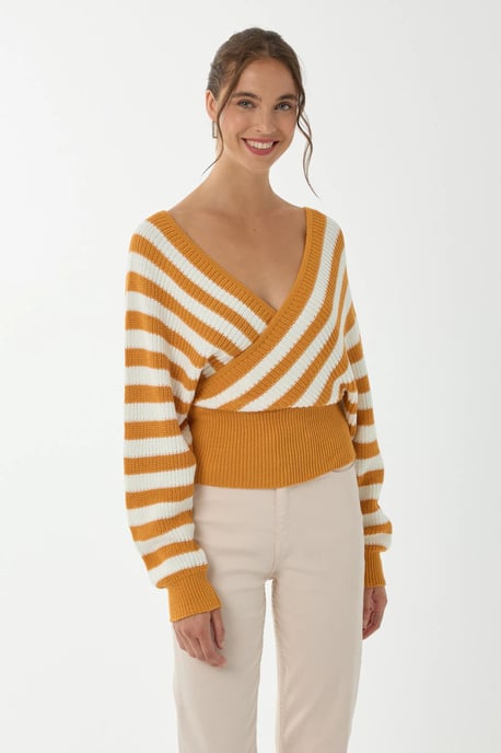 Gestreifter Kreuzhals-Pullover - Image 2