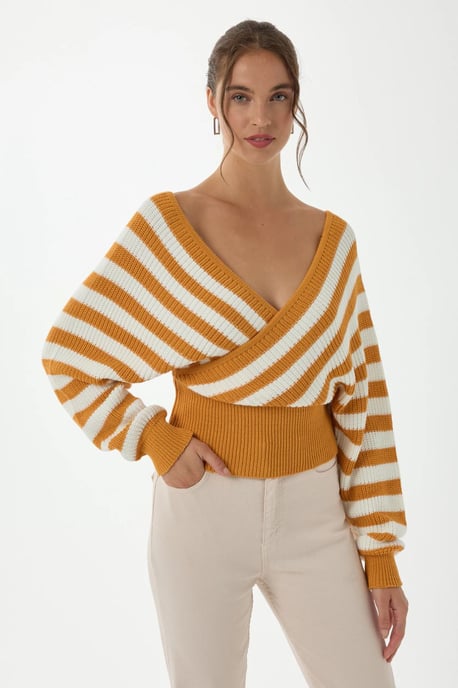 Gestreifter Kreuzhals-Pullover - Image 3
