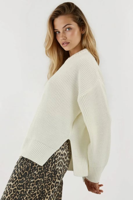 Strukturierter Rundhalsausschnitt Strickpullover - Image 2