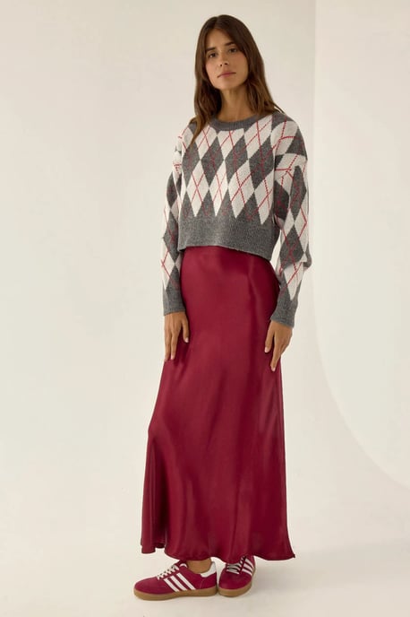 Crew-Neck-Crop-Pullover mit Rautenmuster - Image 2