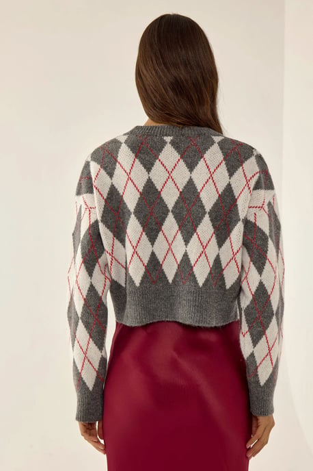 Crew-Neck-Crop-Pullover mit Rautenmuster - Image 4