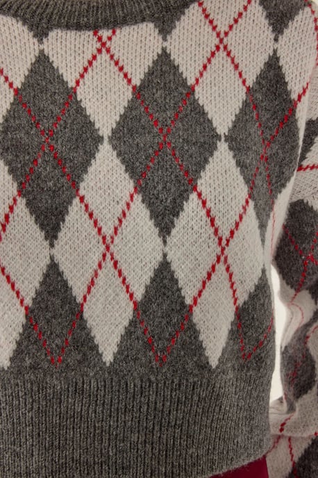 Crew-Neck-Crop-Pullover mit Rautenmuster - Image 5