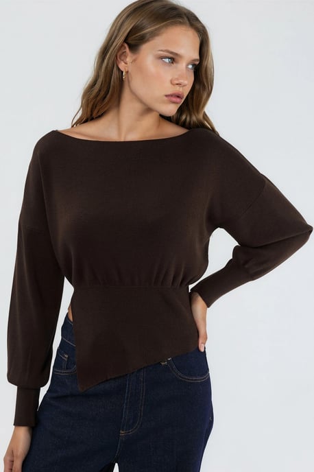 Mercerisierter Look Bootneck-Strickpullover mit Schlitzdetails - Image 1