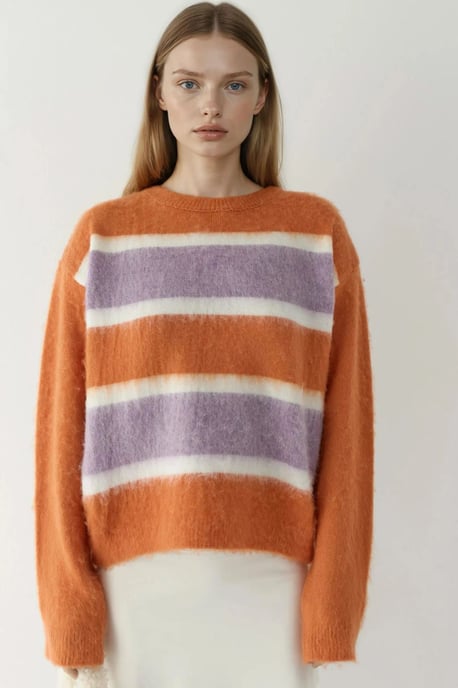 Lockere Passform Bunter Gestreifter Pullover - Image 1