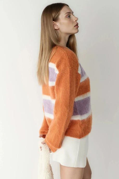 Lockere Passform Bunter Gestreifter Pullover - Image 2