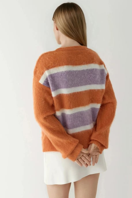 Lockere Passform Bunter Gestreifter Pullover - Image 3