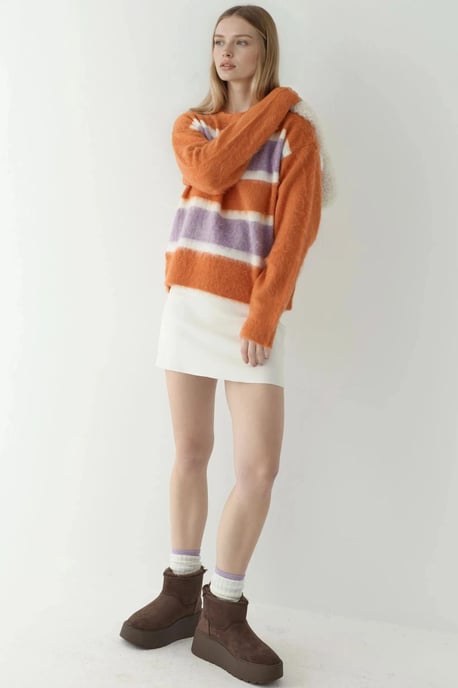 Lockere Passform Bunter Gestreifter Pullover - Image 4