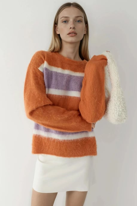 Lockere Passform Bunter Gestreifter Pullover - Image 5