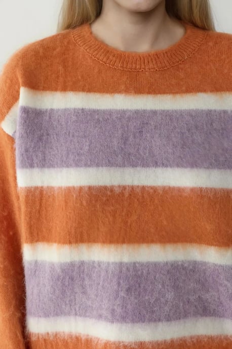 Lockere Passform Bunter Gestreifter Pullover - Image 6