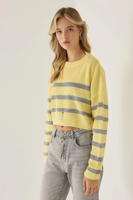 Gestreifter Rundhalsausschnitt-Pullover - Image 3