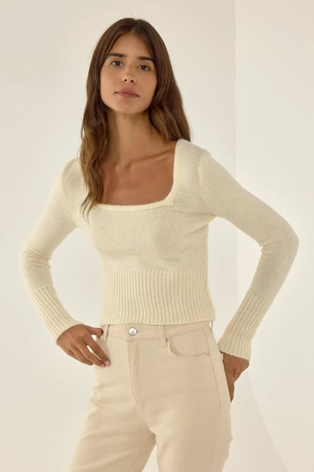Pullover mit quadratischem Kragen und Rippdetails - Image 2