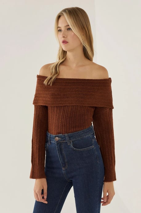 Schulterfreier Strickpullover - Image 1