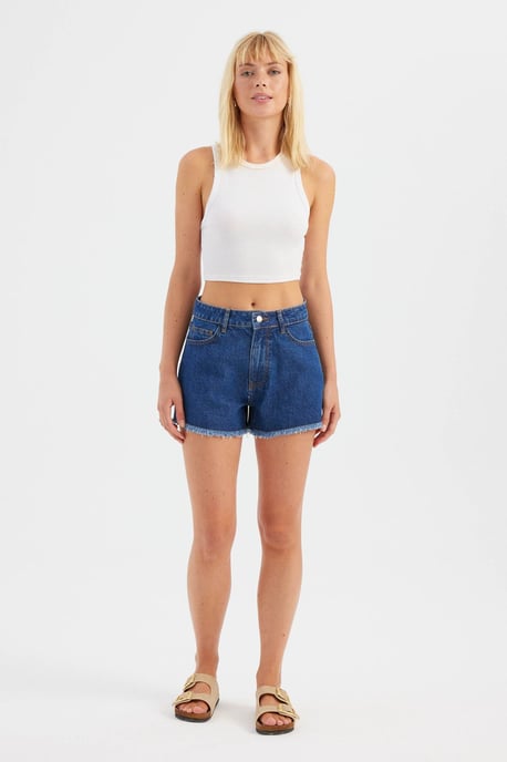 Denim Uni Hohe Taillen-Shorts - Image 1