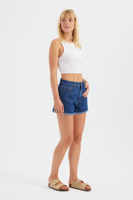 Denim Uni Hohe Taillen-Shorts - Image 3