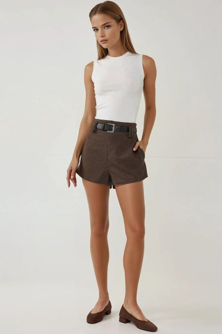 Hochtaillierte karierte Shorts - Image 2