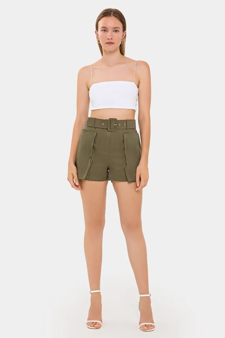 Hiccup Baumwoll-Shorts, hohe Taille, mit Taschen- und Gürteldetail - Khaki - Image 2
