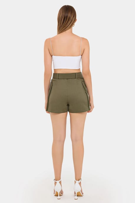 Hiccup Baumwoll-Shorts, hohe Taille, mit Taschen- und Gürteldetail - Khaki - Image 4