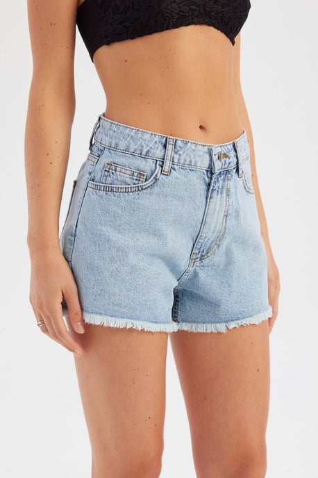 Denim Uni Hohe Taillen-Shorts - Image 2
