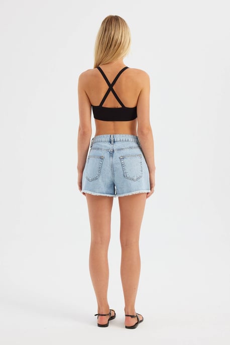 Denim Uni Hohe Taillen-Shorts - Image 4