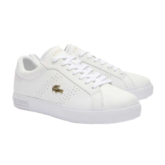 Lacoste - "Powercourt 2.0" Sneaker für Damen, Leder (Weiß/Gold) - Image 5