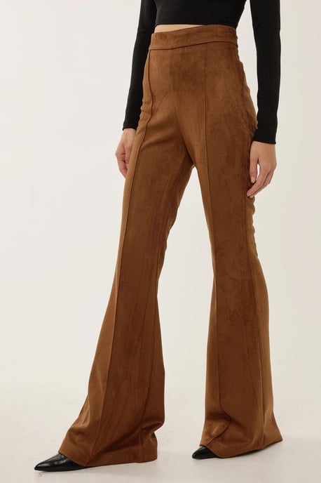 Hochtaillierte Wildlederweite Hosen mit Paspelnaht - Image 3